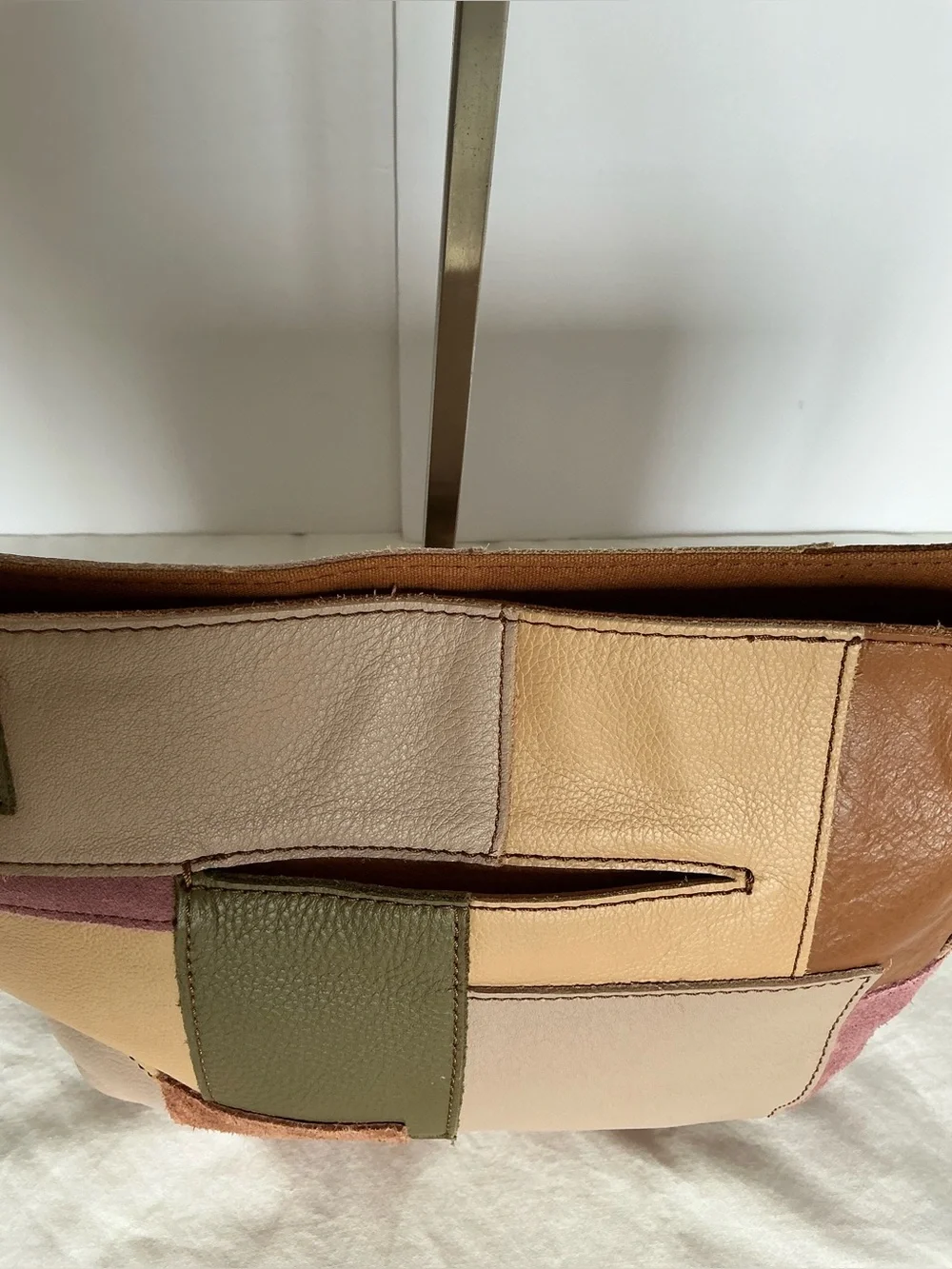 The Sak Leather Suede Patchwork Shoulder Bag -Tan, Beige, Olive & Pink